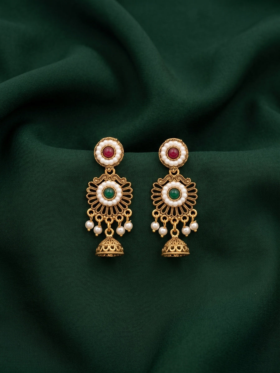 Gold Plated Fancy Kundan & Beaded Earrings For Women