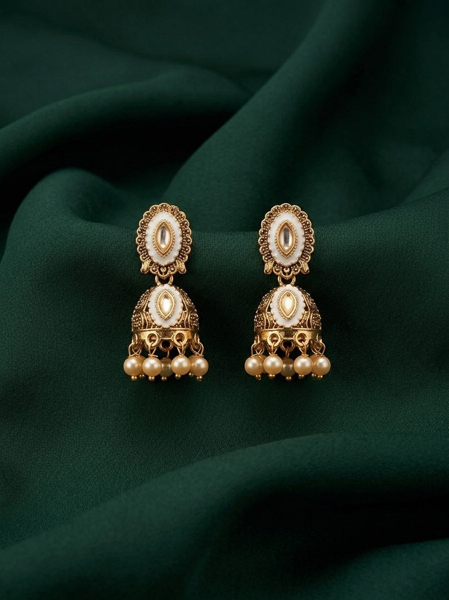 Gold Plated Fancy Kundan & Beaded Jhumki For Women
