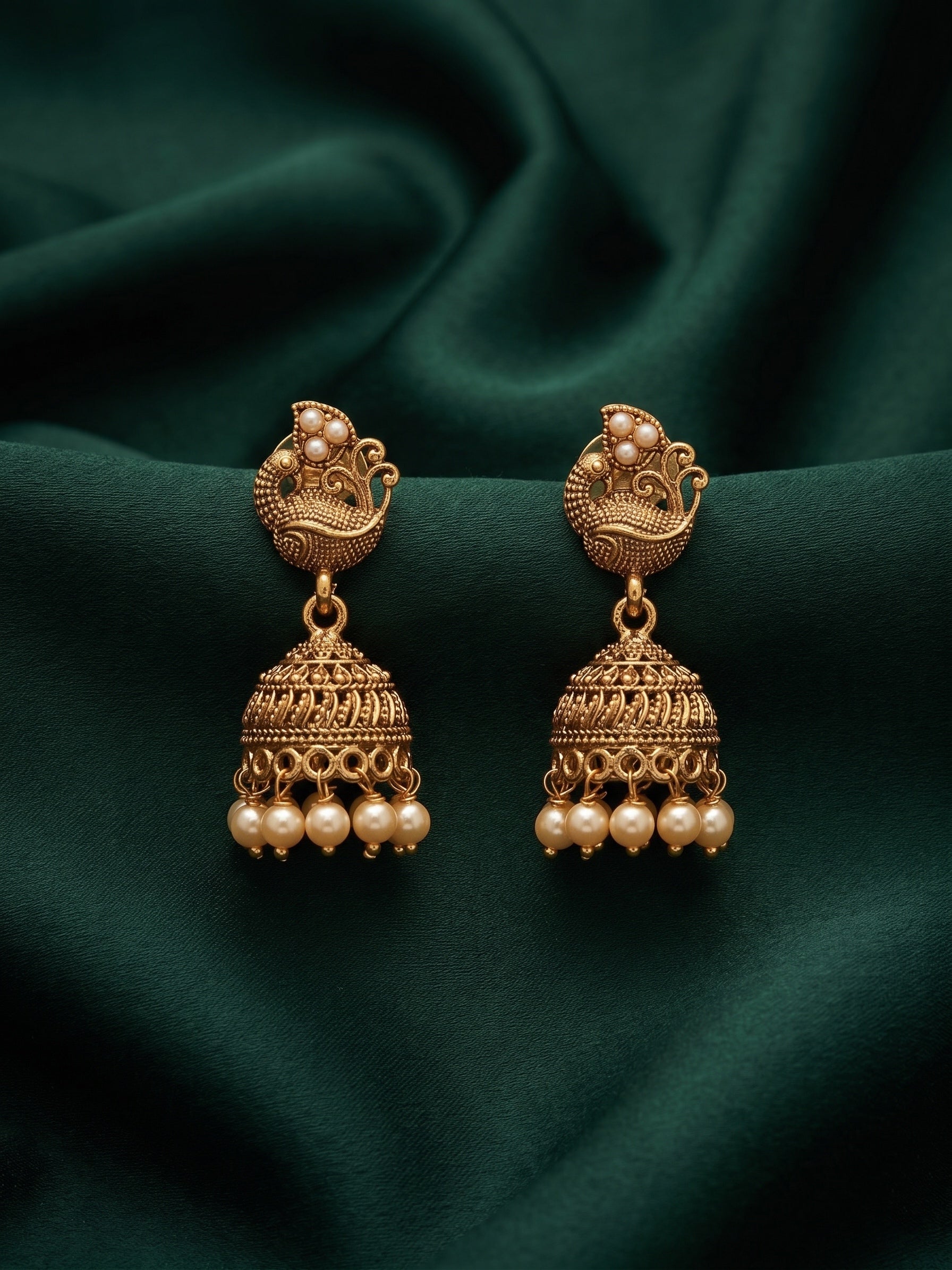 Gold Plated Fancy Kundan & Beaded Jhumki For Women