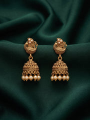 Gold Plated Fancy Kundan & Beaded Jhumki For Women