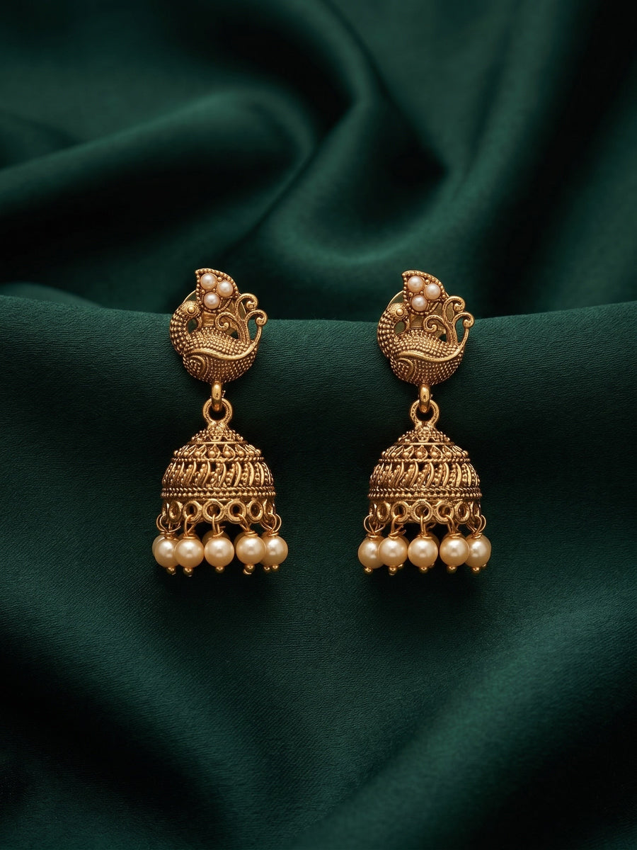 Gold Plated Fancy Kundan & Beaded Jhumki For Women