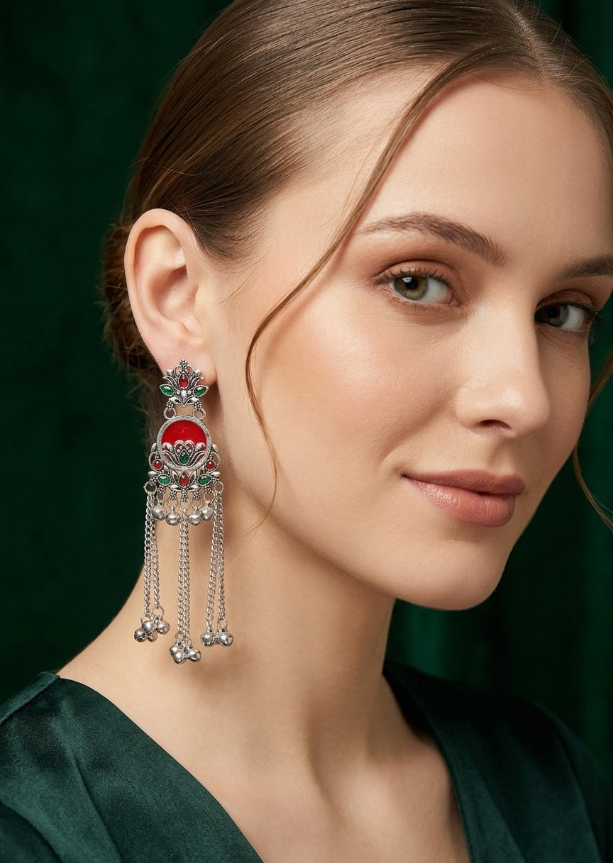 Silver Plated Oxidized Drop Earrings