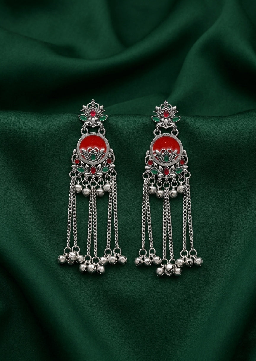 Silver Plated Oxidized Drop Earrings