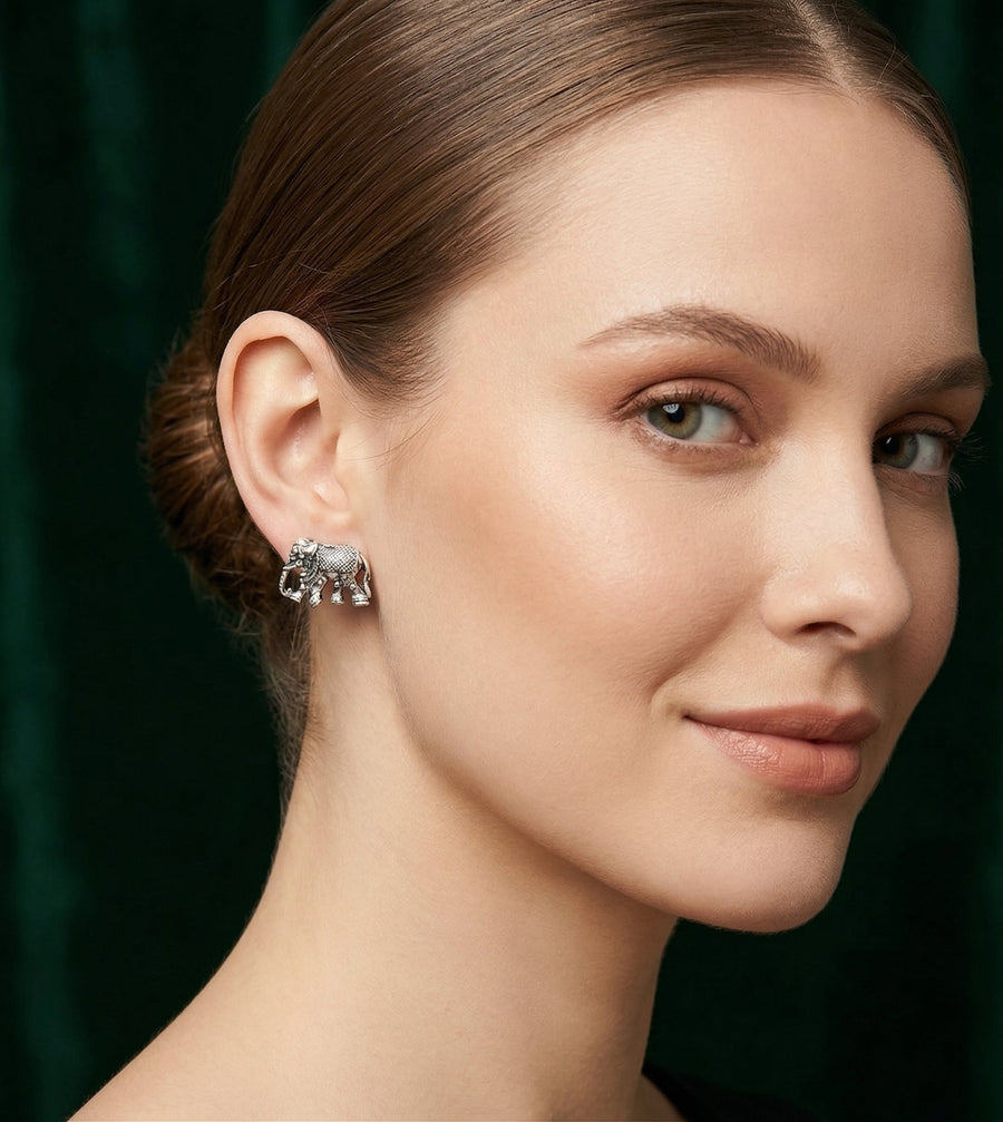Silver Plated Oxidized Ethnic Animal Studs