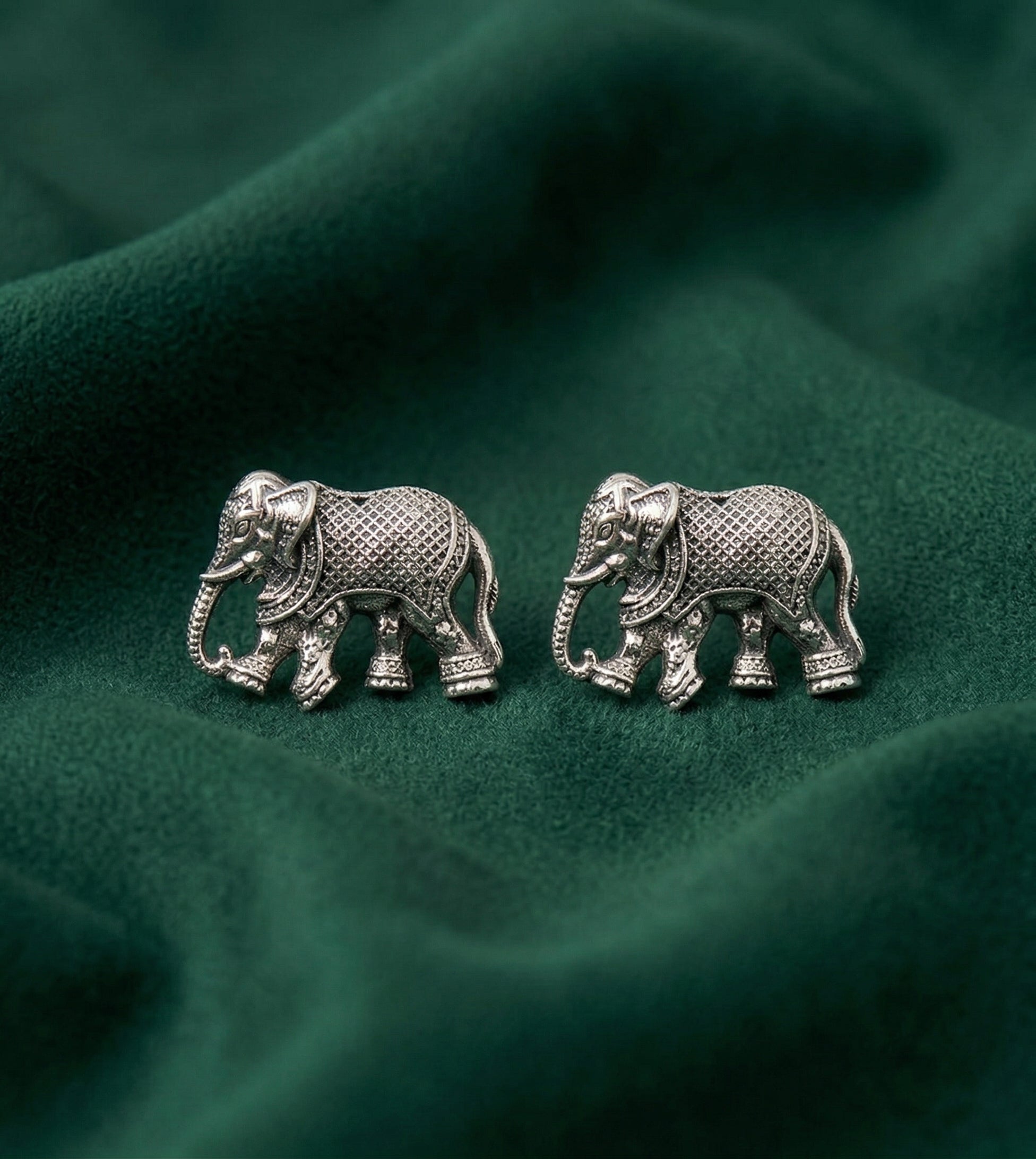 Silver Plated Oxidized Ethnic Animal Studs