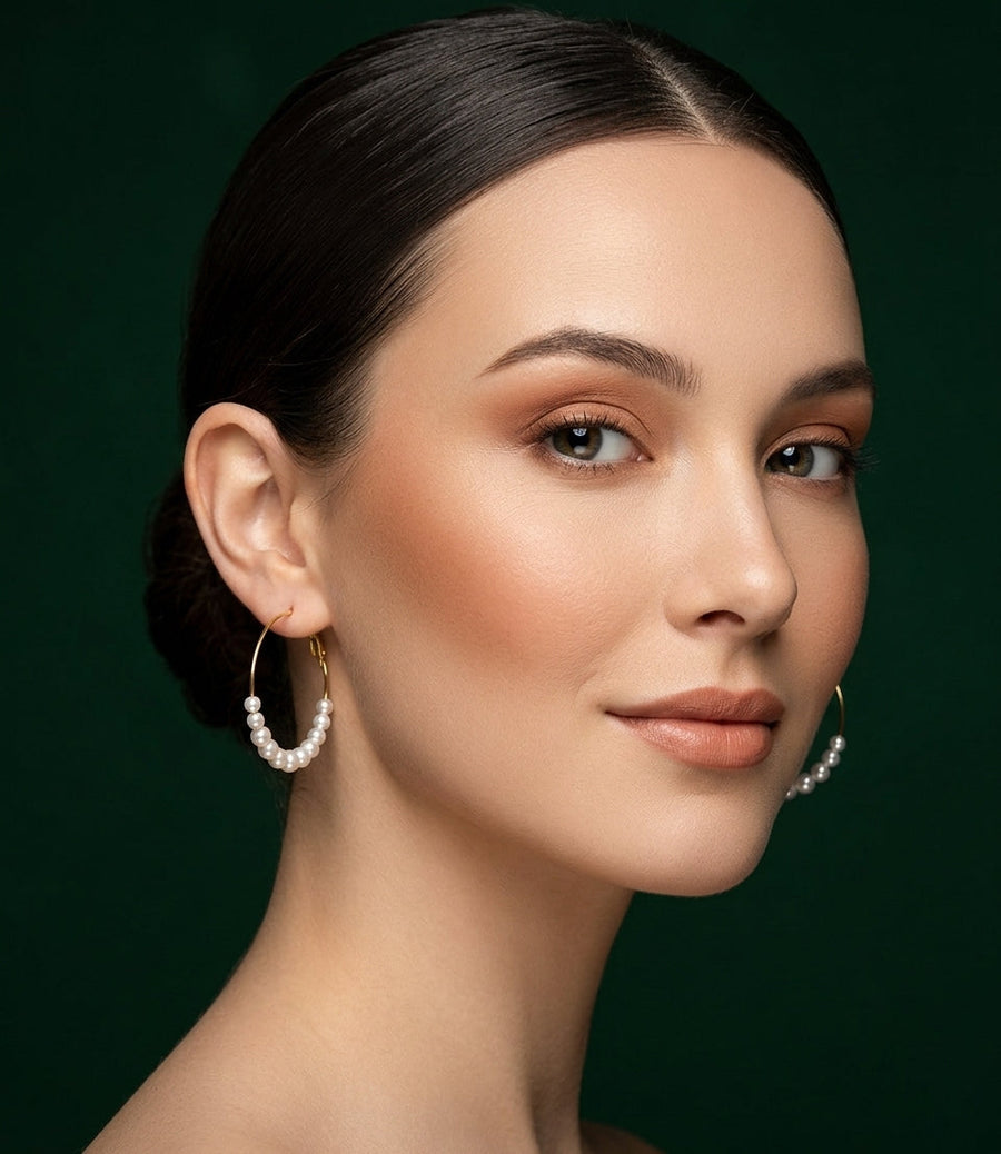 Gold Plated Pearls Hoops