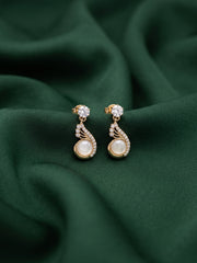 Gold Plated Pearl Leaf Design Earrings