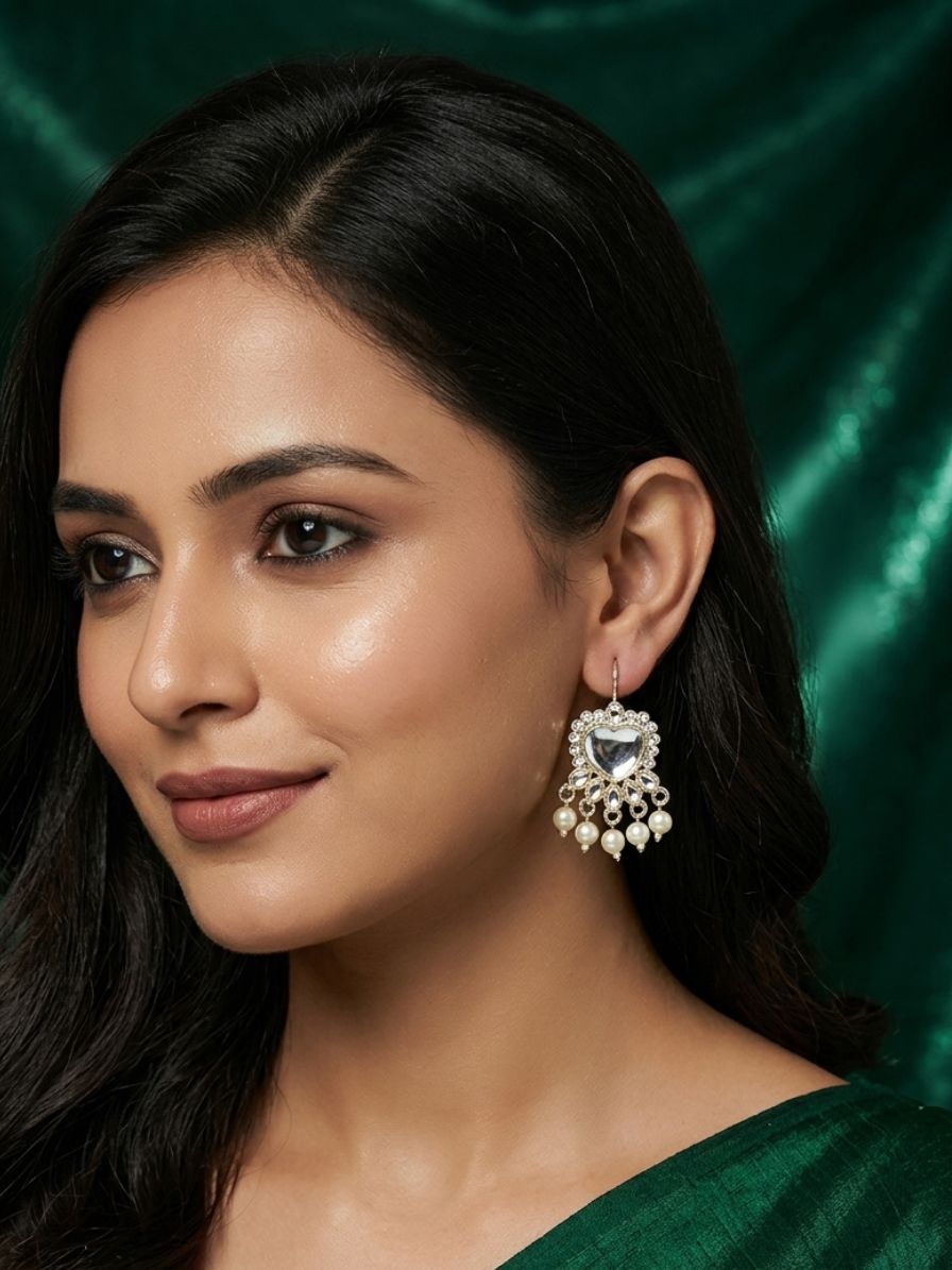 Gold Plated Fancy Kundan & Beaded Earrings