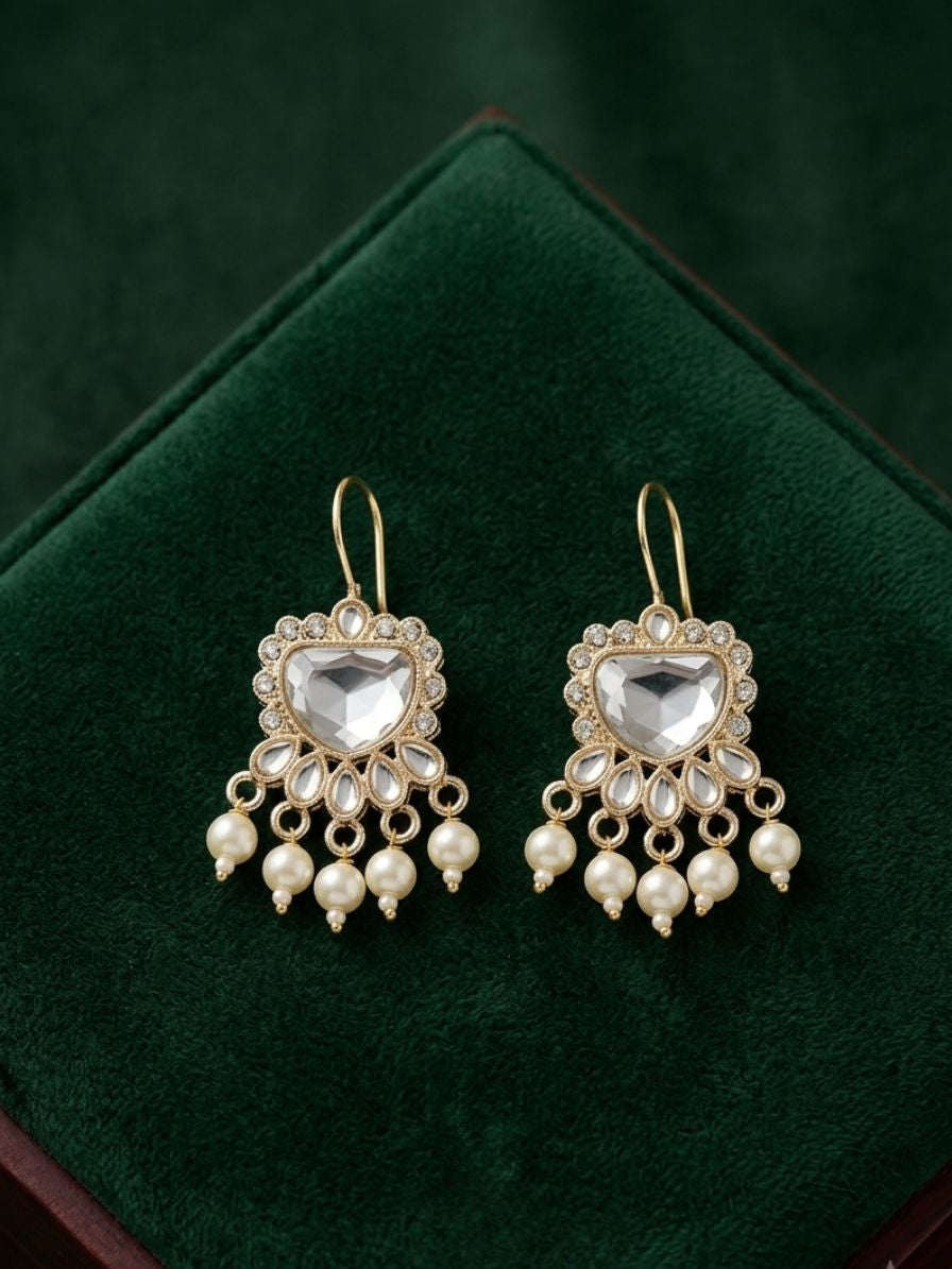 Gold Plated Fancy Kundan & Beaded Earrings