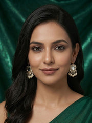 Gold Plated Fancy Kundan & Beaded Earrings