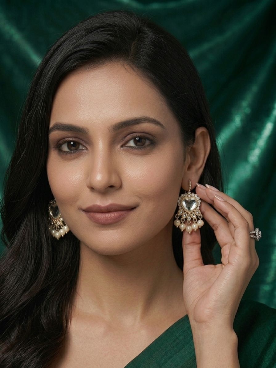 Gold Plated Fancy Kundan & Beaded Earrings