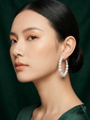 Silver Tonded Beautiful Pearls Balli Hoops For Women