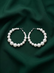 Silver Tonded Beautiful Pearls Balli Hoops For Women