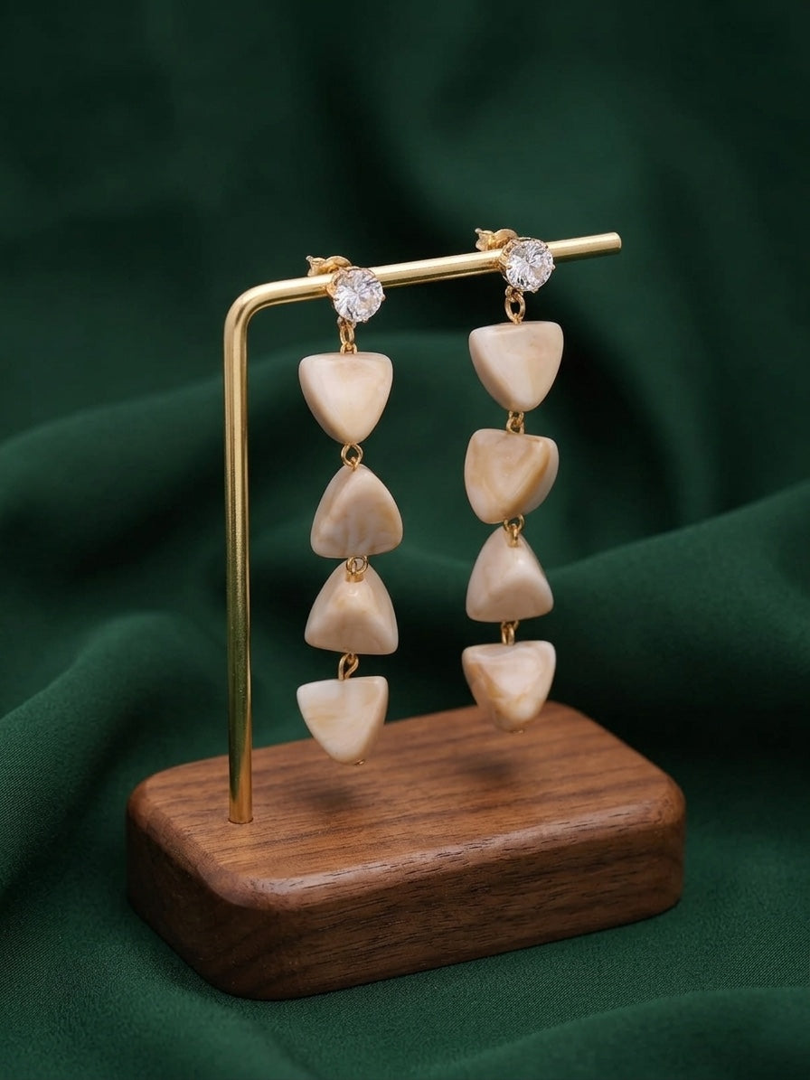 Gold-Toned Geometric Drop Earrings with Marble Finish Heart & Triangle Charms