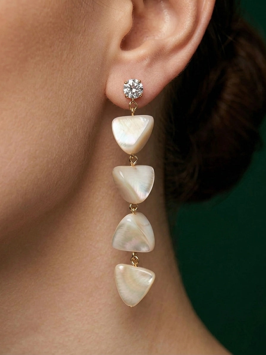 Gold-Toned Geometric Drop Earrings with Marble Finish Heart & Triangle Charms