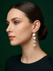 Gold-Toned Geometric Drop Earrings with Marble Finish Heart & Triangle Charms