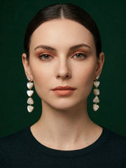 Gold-Toned Geometric Drop Earrings with Marble Finish Heart & Triangle Charms