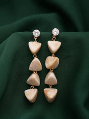 Gold-Toned Geometric Drop Earrings with Marble Finish Heart & Triangle Charms