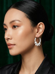 Silver Tonded Beautiful Pearls Balli Hoops For Women