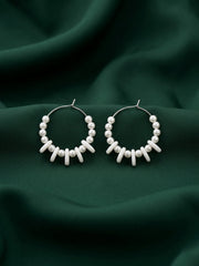 Silver Tonded Beautiful Pearls Balli Hoops For Women