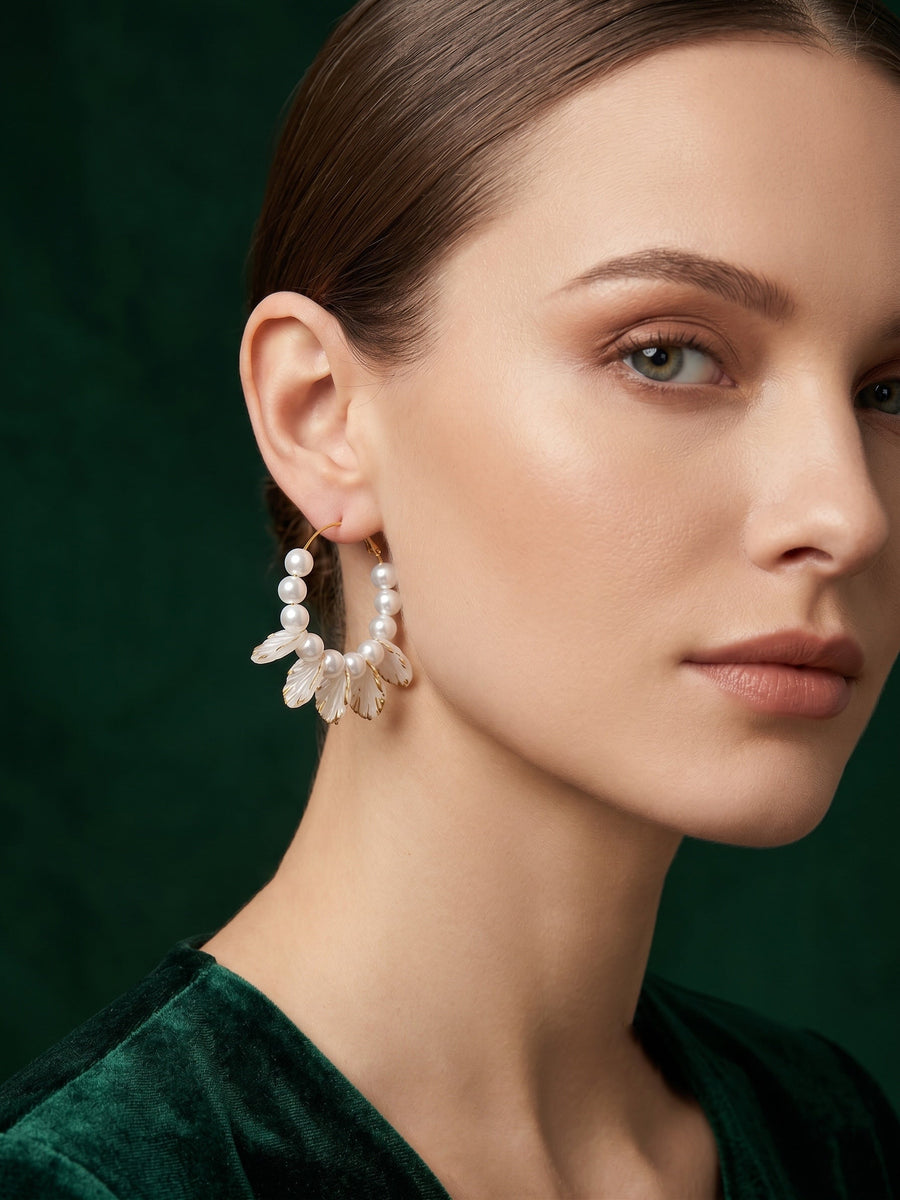 Gold Toned Beautiful Pearls Balli Hoops For Women