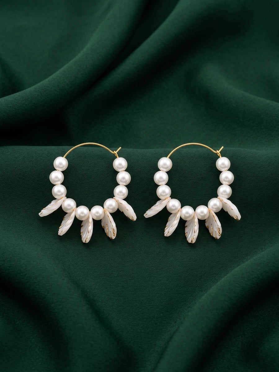 Gold Toned Beautiful Pearls Balli Hoops For Women