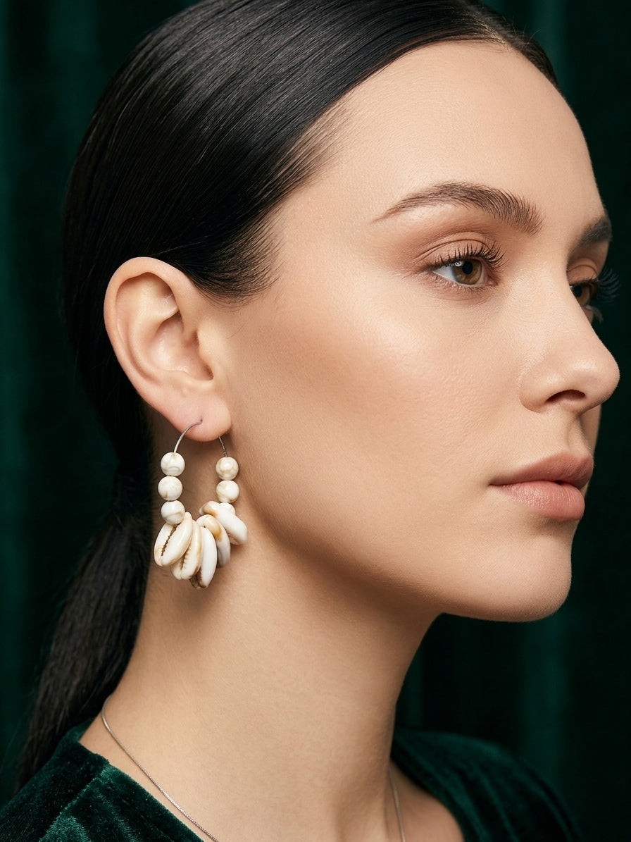 Gold Toned Beautiful Sea Shell Balli Hoops For Women