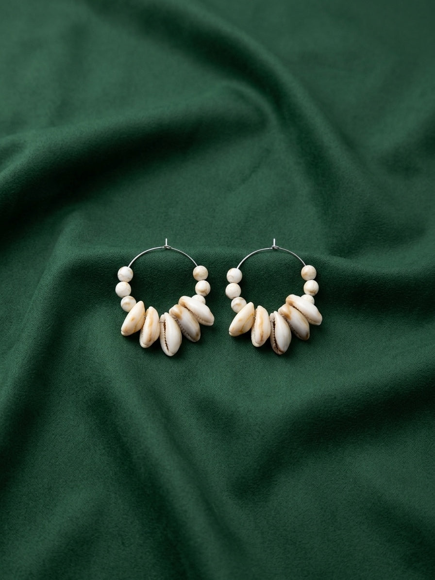 Gold Toned Beautiful Sea Shell Balli Hoops For Women