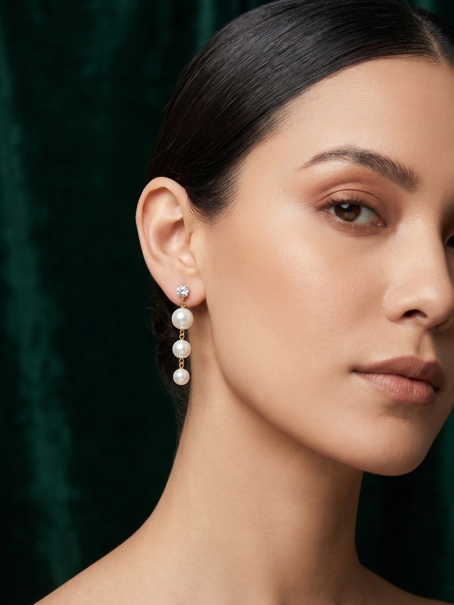 Gold Toned Pearls Earrings