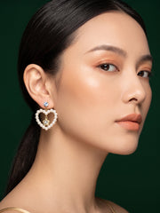 Gold Plated Fancy Beaded Heart Shaped Earrings