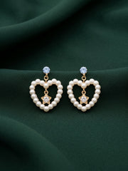 Gold Plated Fancy Beaded Heart Shaped Earrings