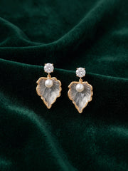 Gold Plated Pearl Leaf Design Earrings
