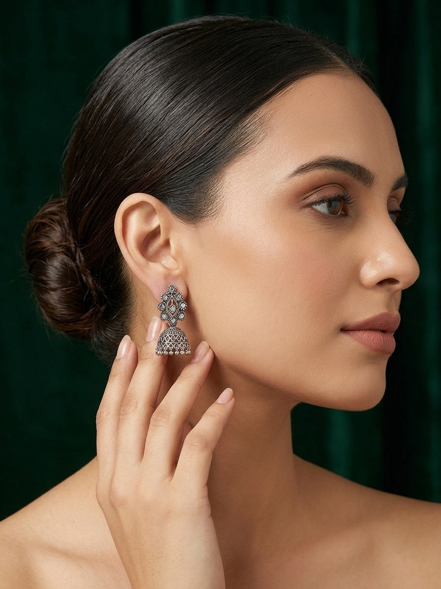 Silver Plated Oxidized Fancy Jhumka