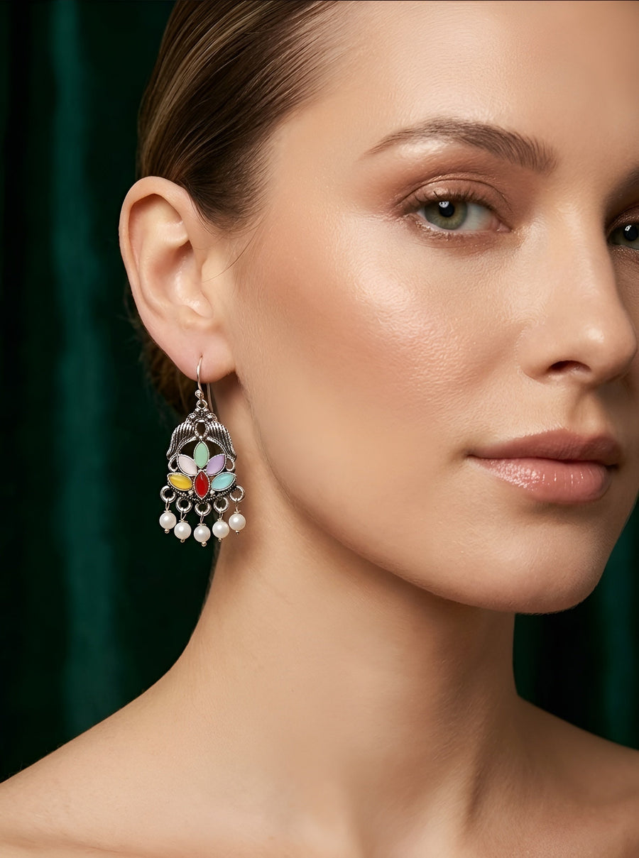Silver Plated Oxidized Drop Earrings