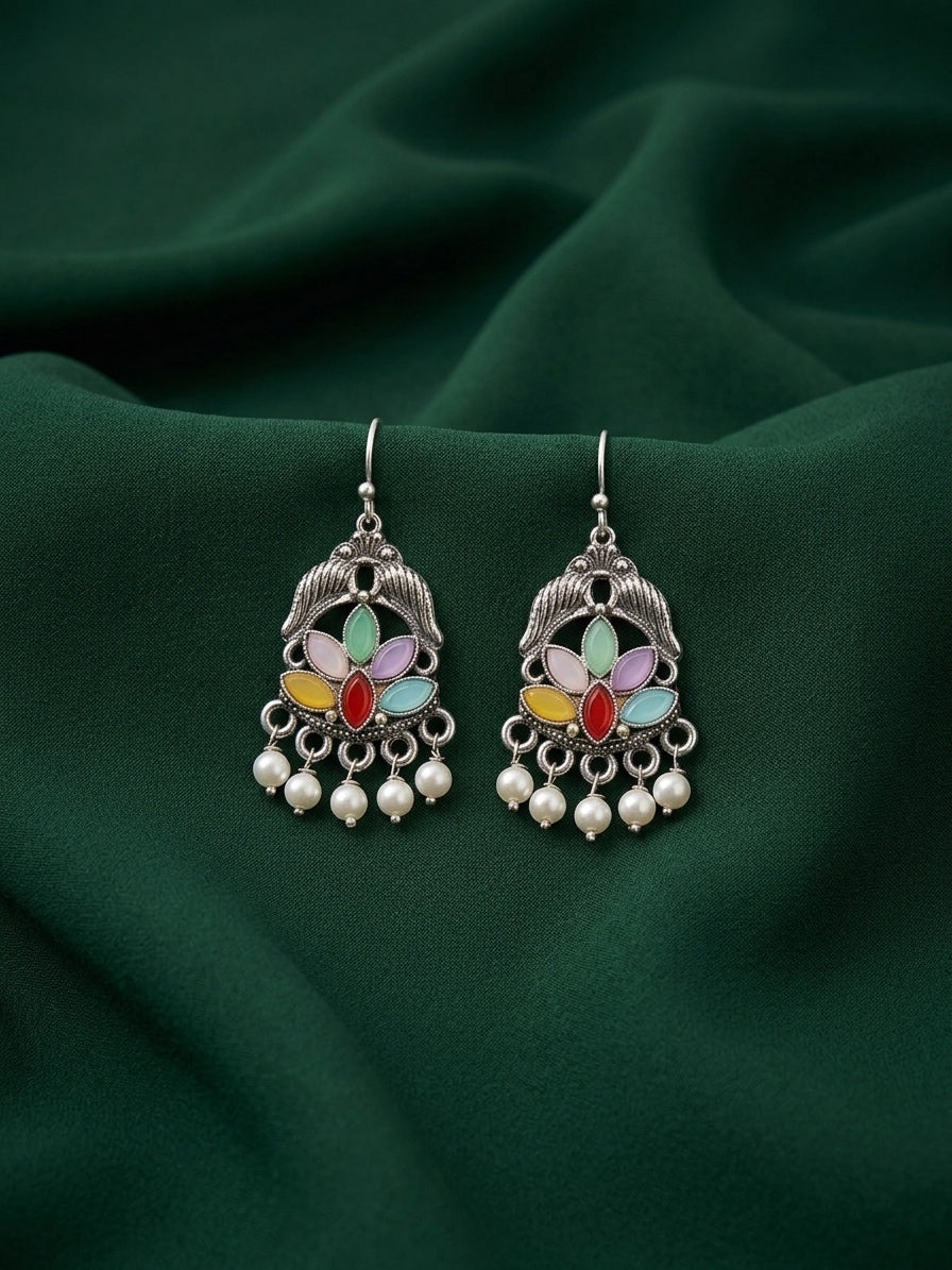 Silver Plated Oxidized Drop Earrings