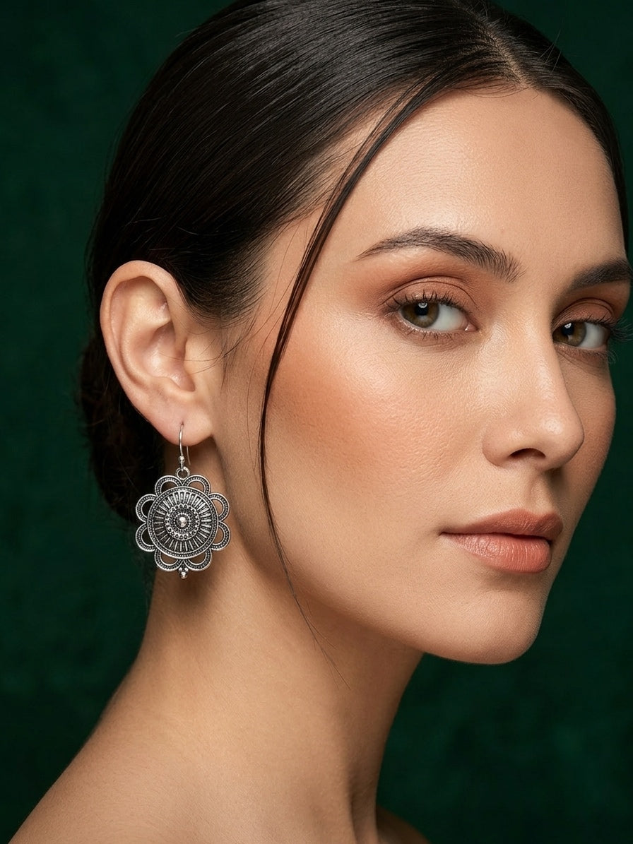 Silver Plated Oxidized Drop Earrings