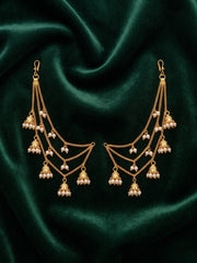 Gold Plated Classic Layered Pearl Earchain With Jhumki Studded