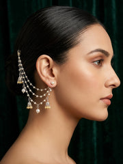 Silver Plated Classic Layered Pearl Earchain With Jhumki Studded