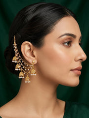Gold Plated Classic Layered Pearl Earchain With Jhumki Studded