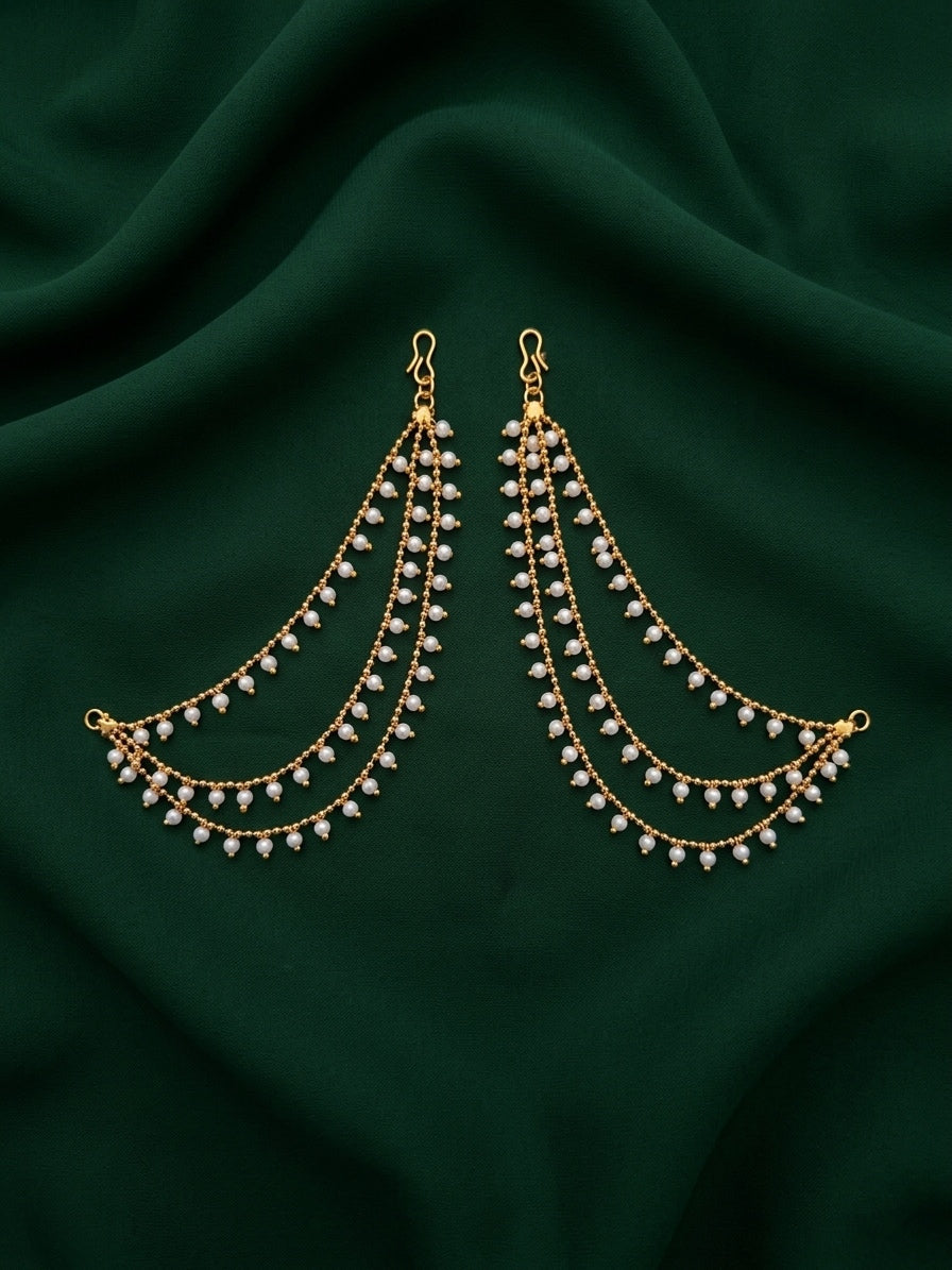 Gold Plated Classic Layered Pearl Earchain