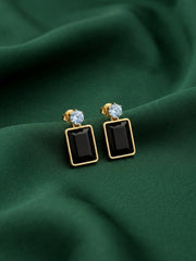 Gold Plated Fancy Black Stone Earrings