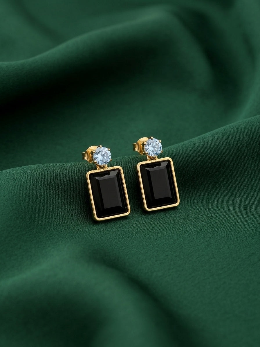 Gold Plated Fancy Black Stone Earrings