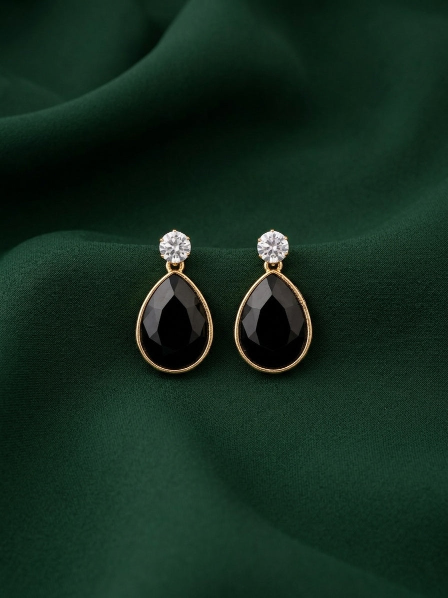 Gold Plated Fancy Black Stone Earrings