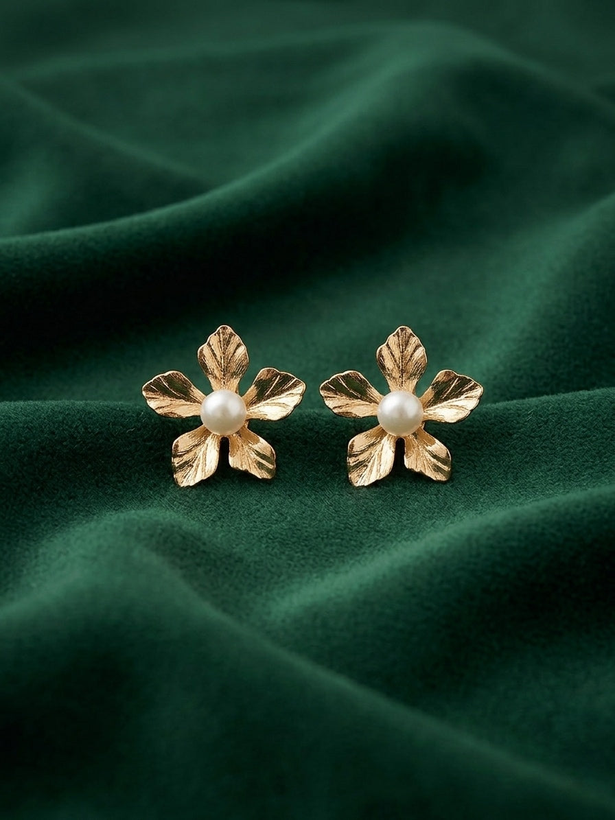 Gold Plated Pearl Flower Studs