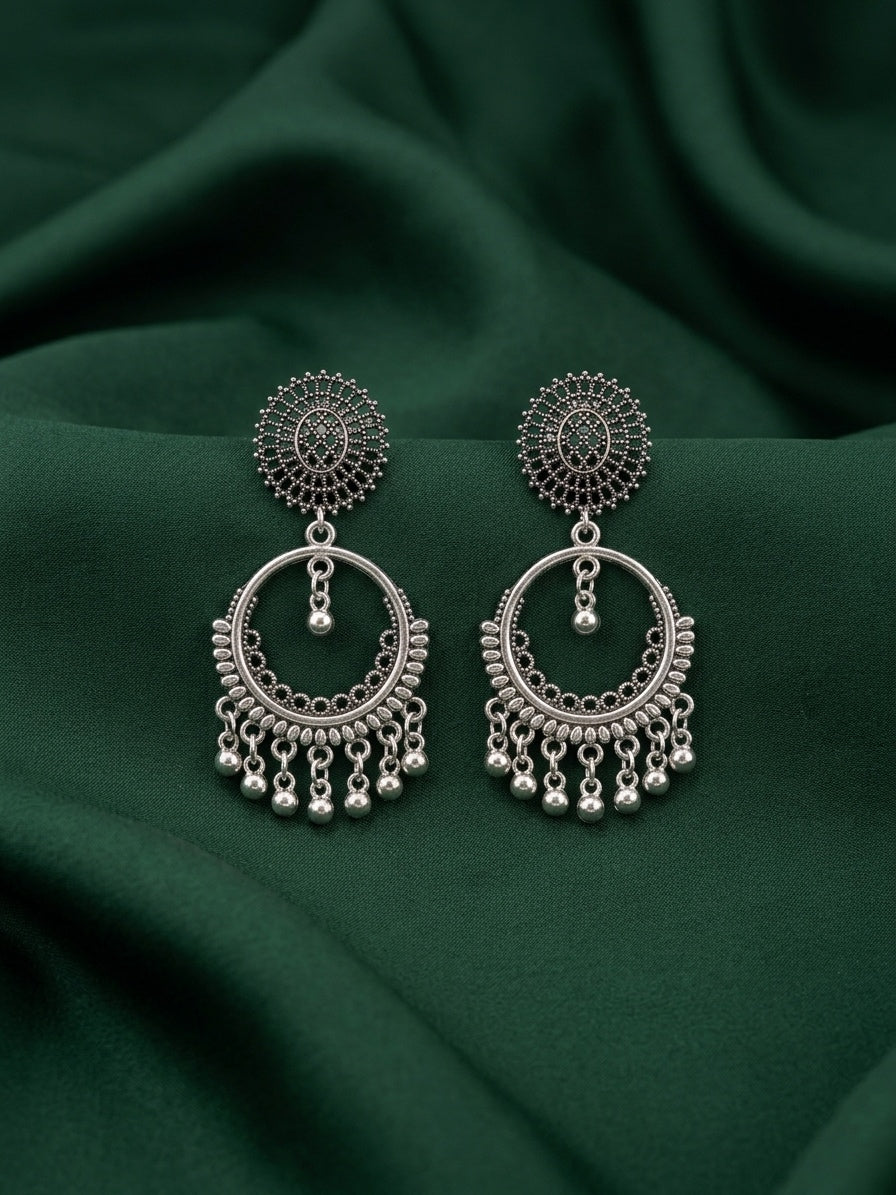 Silver Plated Oxidized Drop Earrings