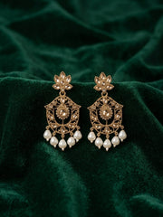 Gold Plated Fancy Kundan & Beaded Earrings