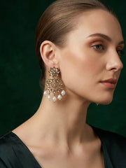 Gold Plated Fancy Kundan & Beaded Earrings