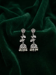 Silver Plated Oxidized Fancy Drop Earrings