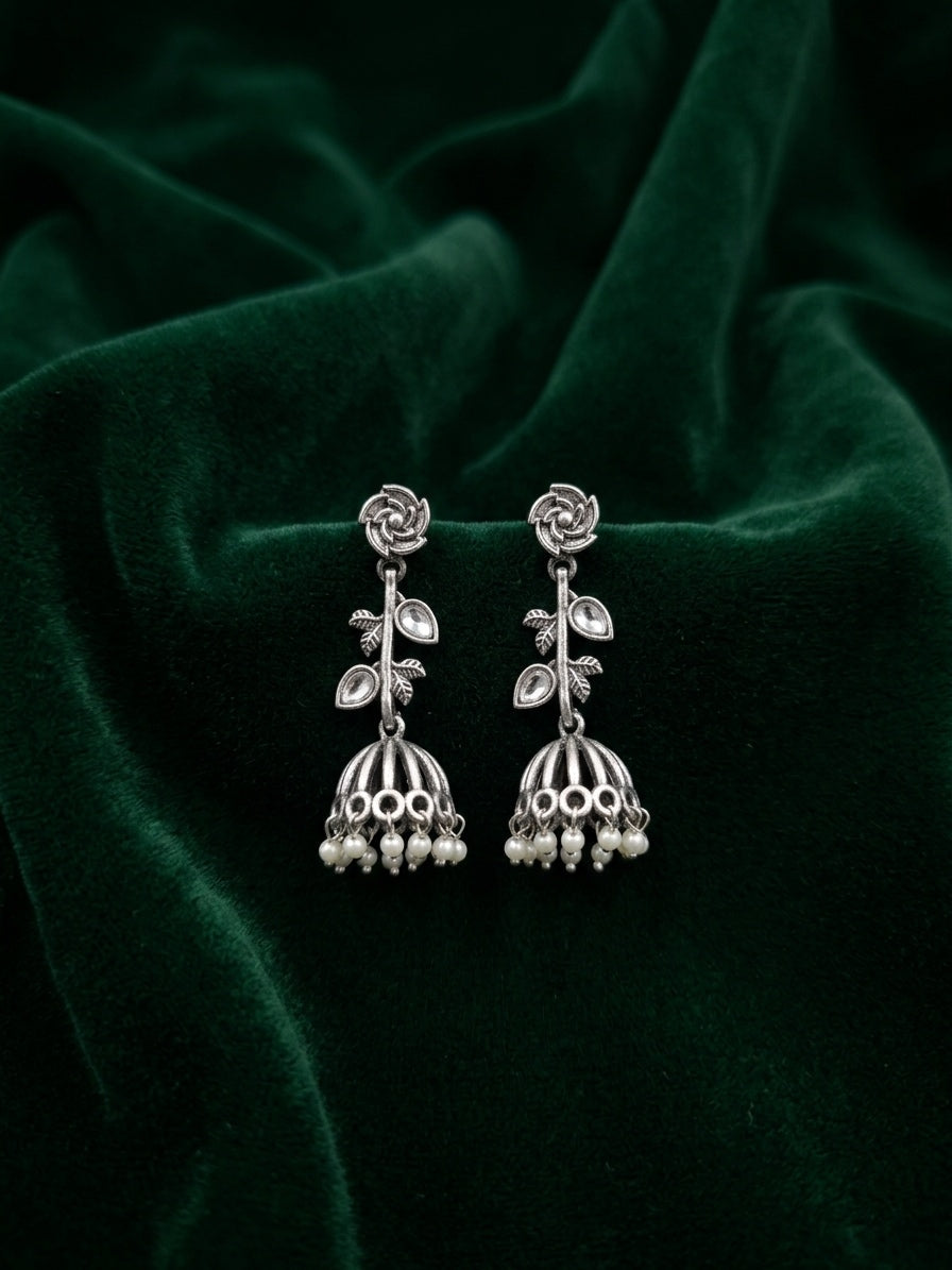 Silver Plated Oxidized Fancy Drop Earrings