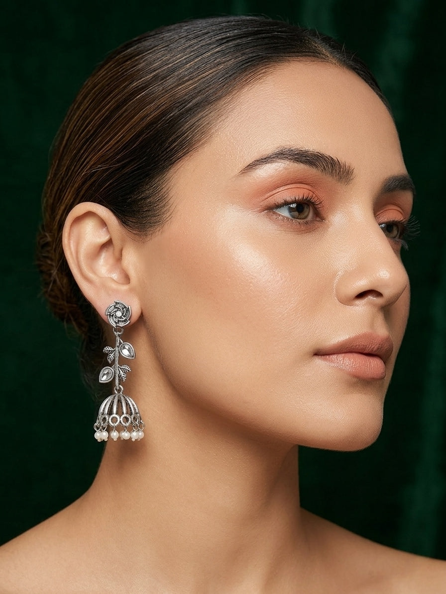 Silver Plated Oxidized Fancy Drop Earrings